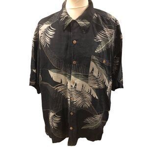 Paradise Coves palm tree Hawaiian silk linen blend palm tree print button up shi